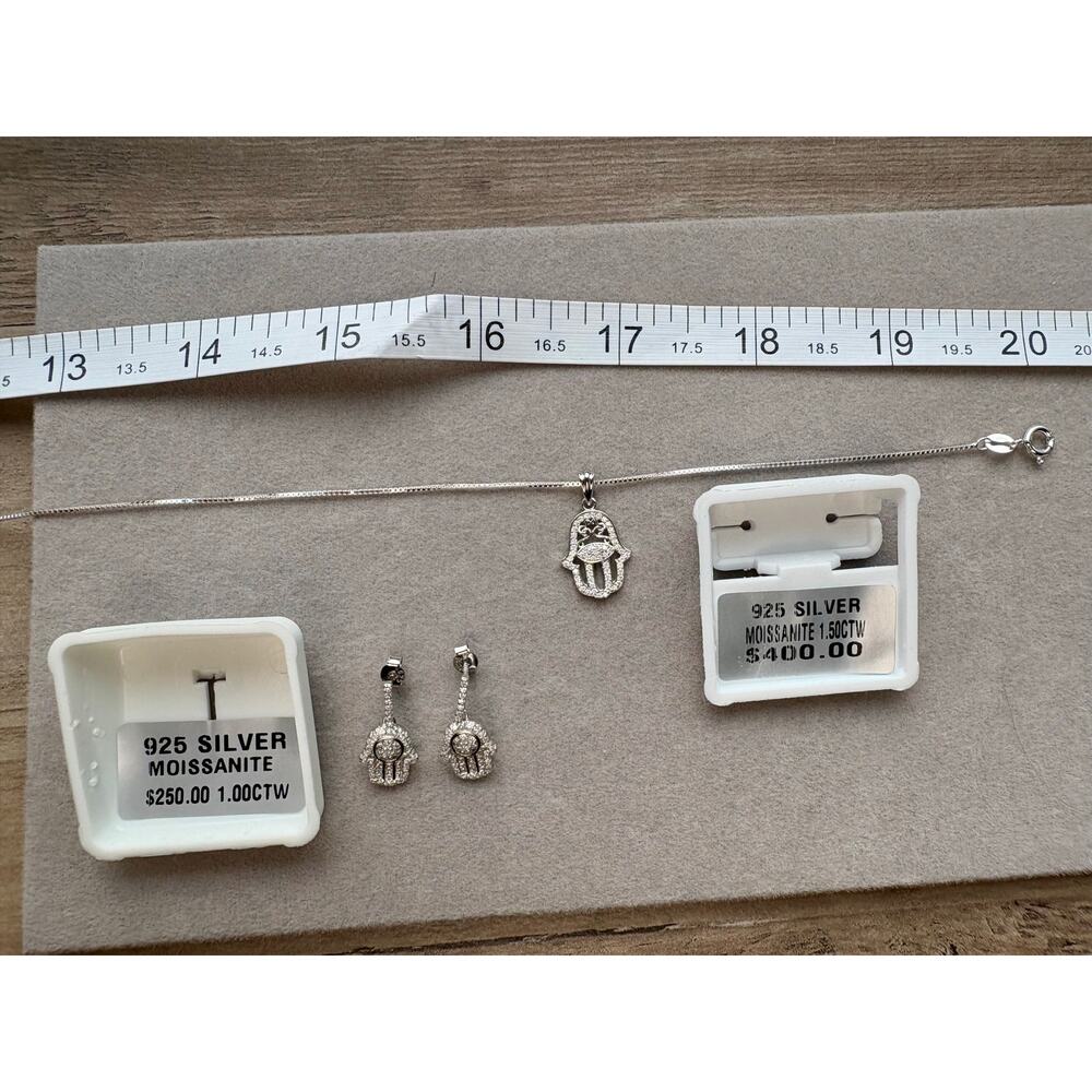 NWT Hamsa Moissanite Necklace & Earring Bundle - 925 Silver - Picture 4 of 10